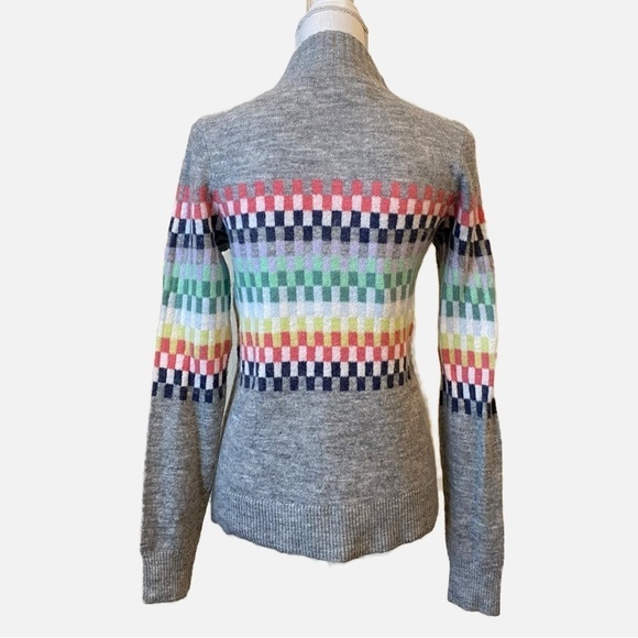 Loft Checkered Multicolored Geo Mock Neck Soft Knit Sweater Size XS - Picture 6 of 12